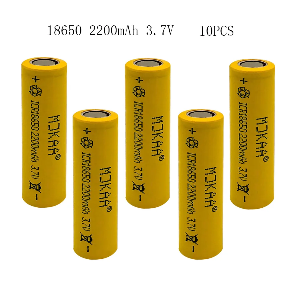 

10pcs Yellow 18650 Rechargeable Battery 2200mAh 3.7V Li-ion Battery For LED Flashlight Torch 18650 Battery