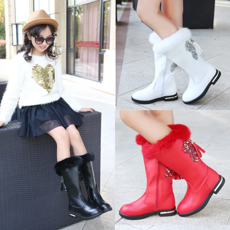 Зимние высокие сапоги для девочек студенческие бархатные кожаные принцессы с