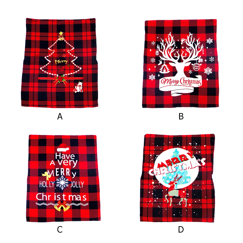 

Slipcover Plaid Christmas Embroidery Snowman Chair Cover Merry Christmas Decorations For Home Cristmas Ornament