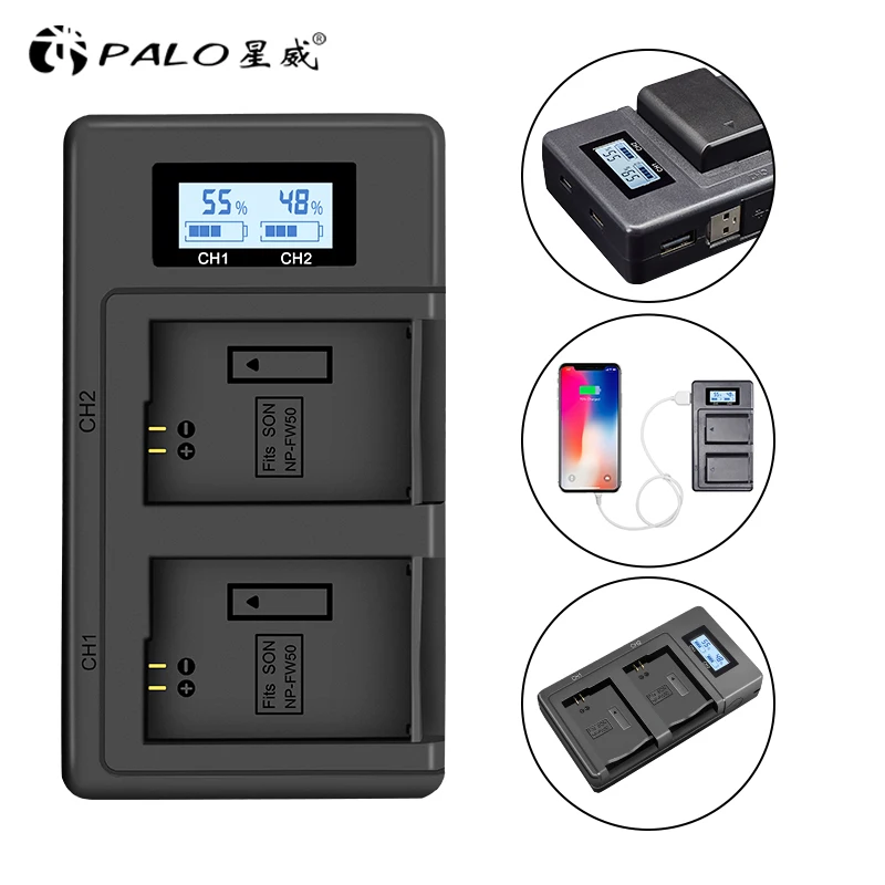 Зарядное устройство PALO NP FW50 NPFW50 Цифровое зарядное с ЖК-экраном интеллектуальное