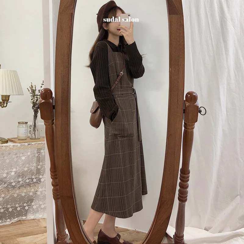 

Осенне-зимнее Новое дизайнерское платье в Корейском стиле во французском стиле со стандартной талией и юбкой в клетку