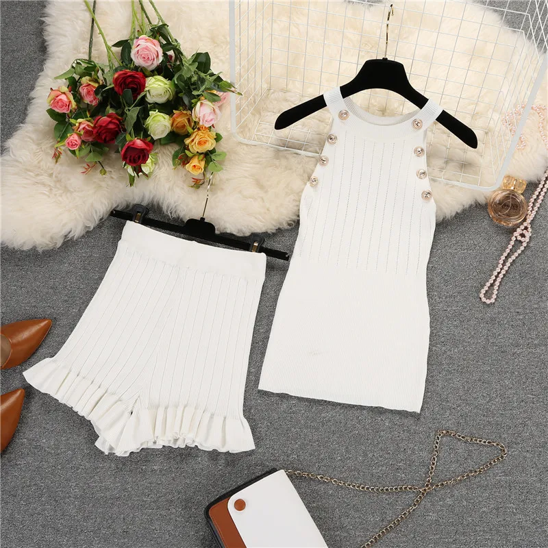 Женский костюм без рукавов Amolapha вязаный жилет шорты топы короткие штаны на