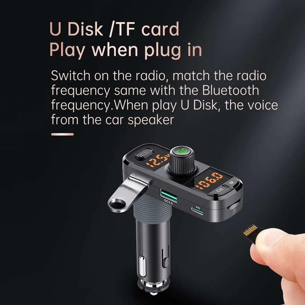 Bluetooth-compatible 5.0 FM Transmitter Audio Music Receiver Wireless Handsfree Car Kit Adapter USB Quick 3.0 Charger MP3 Player |