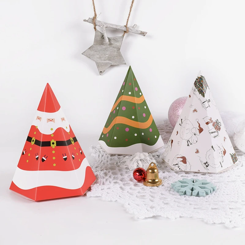 

(50 pieces/lot) New Cone Shape Green Christmas Tree Candy Box Santa Xmas Party Decoration Favors Gift Chocolate Cookie Box B005
