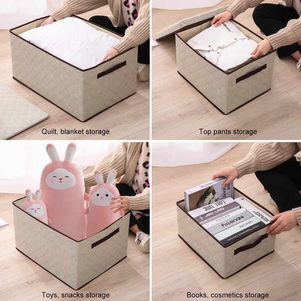 Большой контейнер для хранения из ткани с возможностью складывания и крышкой, ручками, корзиной для игрушек и белья.