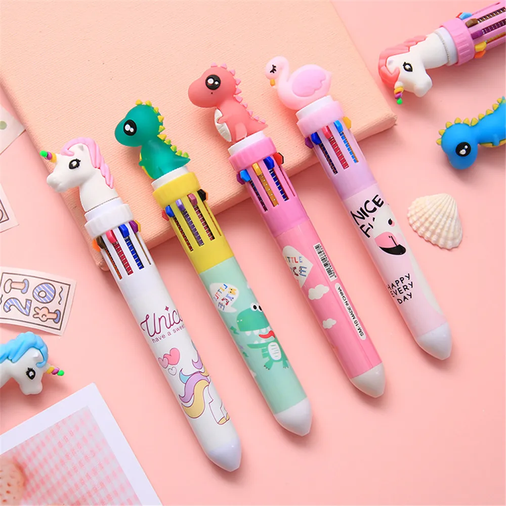 

Shuttle Pens Ballpoint Pen Retractable Gel Pen 10-in-1 Multicolor Dinosaur Unicorn 0.5mm Liquid Ink Pens Office School Supplies