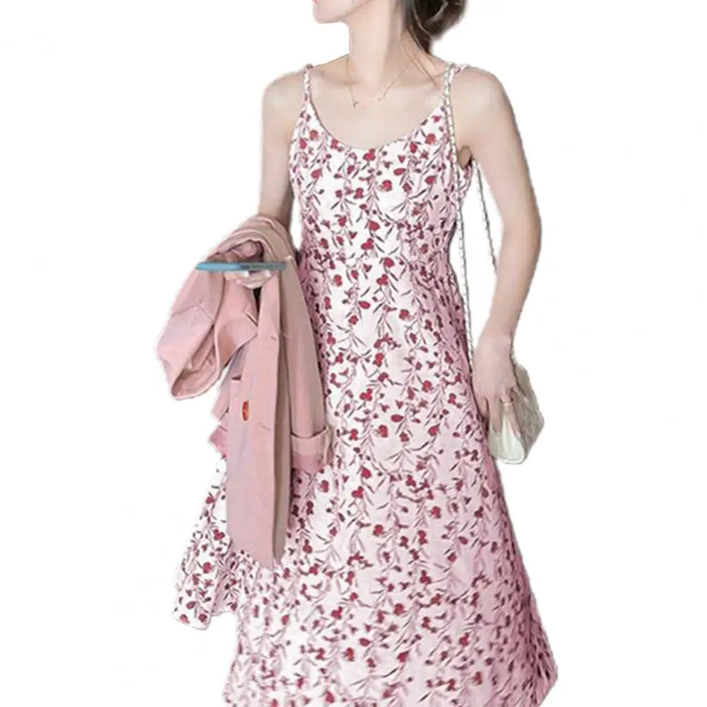 

Sexy Midi Dress Women Printed Floral Sleeveless Ladies Breathable Spaghetti Belt Summer Date Dress 2021 платья для женщин