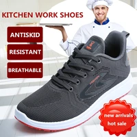 unisex mesh sporty kitchen work shoes lace up breathable hard wearing casual chef shoes antiskid cook sneakers new size 35 44