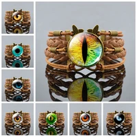 evil eyes bracelet animal cat owl dragon eyes glass dome multilayer braided bracelet fashion accessories christmas gift