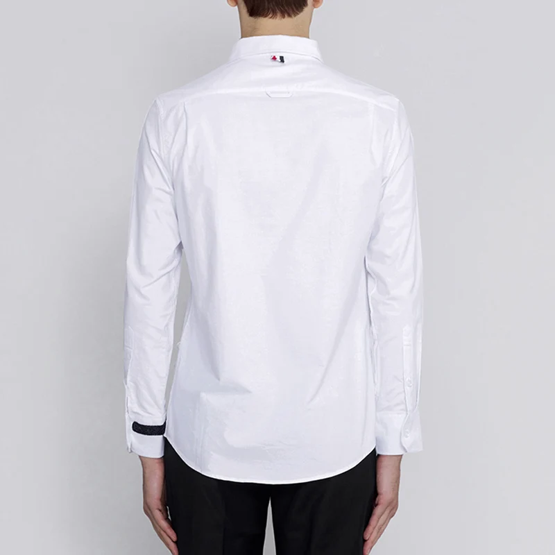

TB THOM 2021 Fashion Brand Shirts Men Slim White Long Sleeve Casual Shirt Cuff Watch Embroidery Oxford Formal Men's Clothing