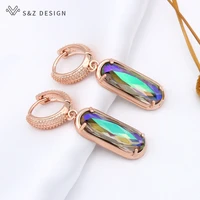 sz design new luxury elegant oval egg shape crystal dangle earrings for women wedding party jewelry gift 585 rose gold eardrop