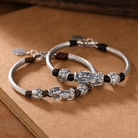 bastiee vintage bracelets men silver 925 jewelry bracelet for women hmong handmade brave troops braided rope luxury gifts