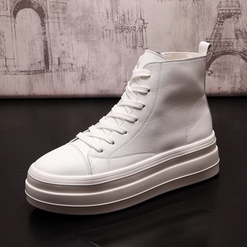 

British Mens Casual Comfort Shoes High Top Fashion White Younger Trending Leisure Daily Height Increasing Zapatos Male ERRFC