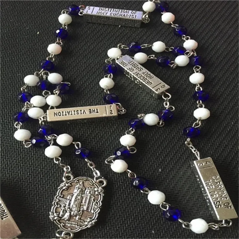 Католические голубые и белые стеклянные четки подвески ожерелья религиозный