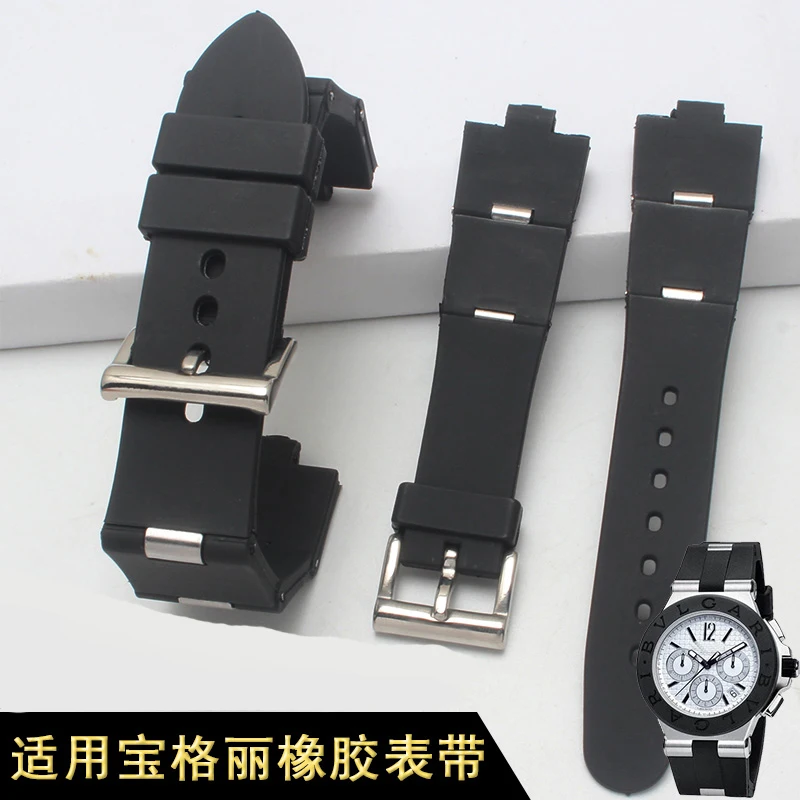 

High quality rubber watch band suitable for Bvlgari convex black silicone watch chain men's and women's 22mm 24mm