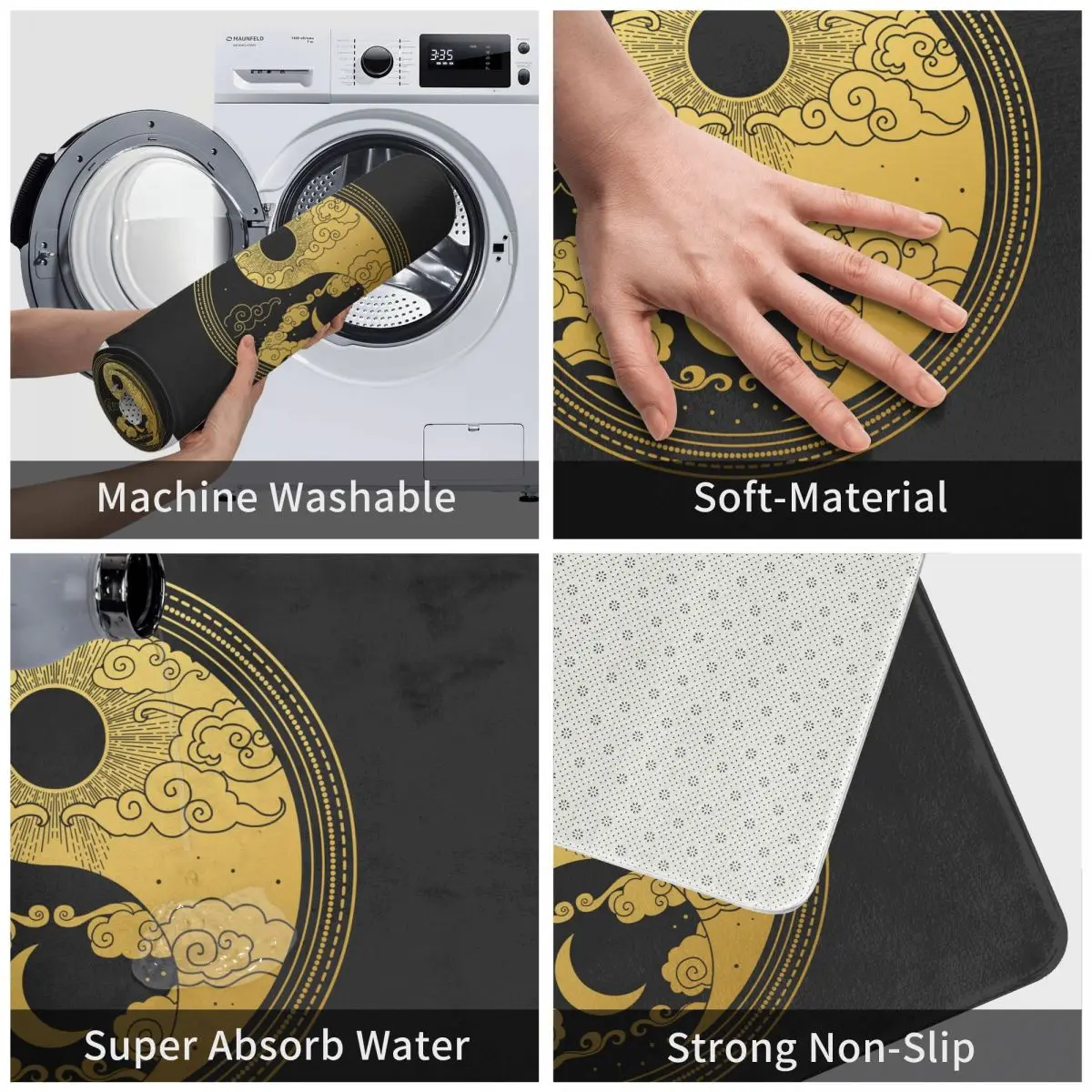 Напольный коврик в восточном стиле с изображением солнца луны облаков звезд