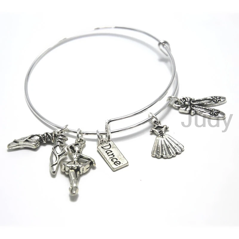 

12 шт./лот танец очарование браслет подарок для балерина девушки одежда для бальных танцев учителя подарок расширяемая браслет балетки Серебряный тон