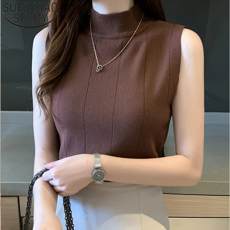 

Blusas Korean Fashion Ladies Tops Summer Women Tops New 2022 Casual Clothes Sleeveless Solid Women Blouse Knit Elastic 8623 50