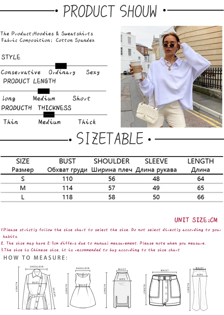

Jocecat Solid White Casual Oversize Sweatshirts For Women Autumn Fashion Long Sleeve Outfits Pullover Sweatshirts Streetwear