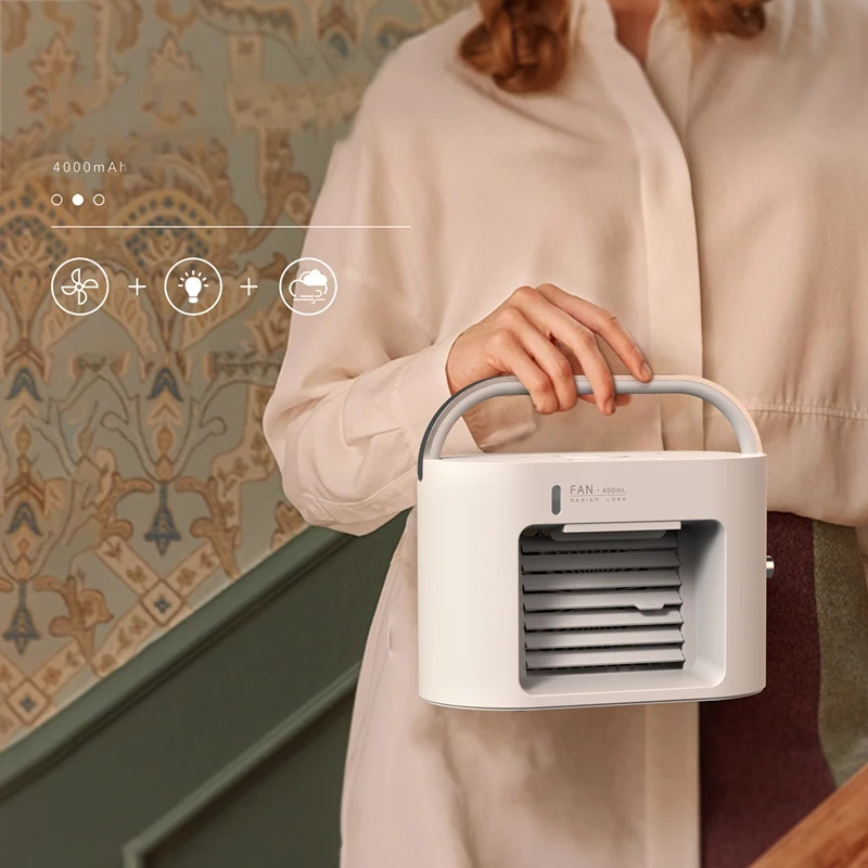 

Humidifying Spray Fan USB Portable Air Cooler Air Conditioner Light Desktok Cooling Purifier for Office Bedroom,White