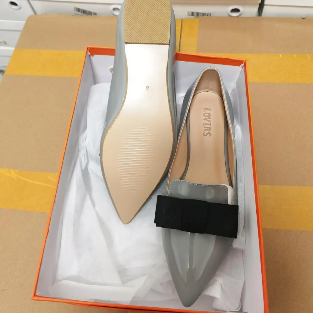 LOVIRS Women Slip on Pointed Toe Shallow Flats Patent Leather Casual Shoes Bowtie Shoes Plus Size US5-15