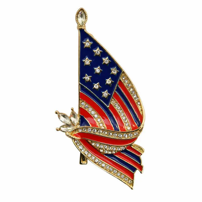 

American Flag Brooch Pin Rhinestone Crystal Gold Tone metal pins Gifts For Men Lapel Accessories Kids Jewelry