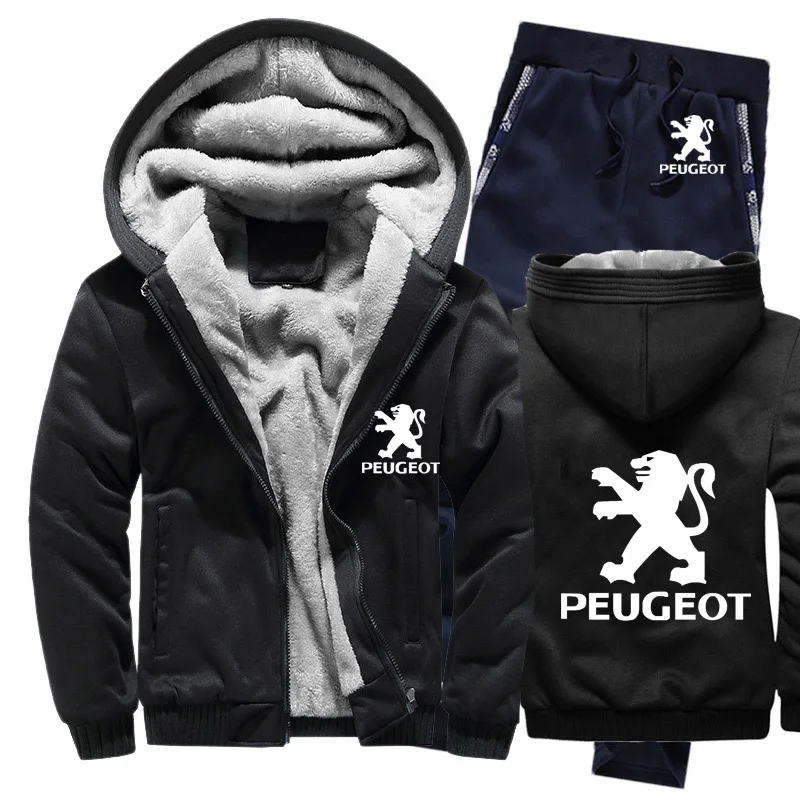 Зимняя мужская толстовка с капюшоном peugeot Car Logo, мужские толстовки с капюшоном, костюм толстый теплый флис, хлопковый спортивный костюм на молнии, мужская куртка+ штаны, комплекты из 2 предметов - Цвет: 810