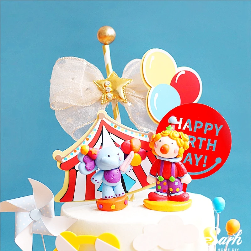 Цирк Клоун льва Торт Топперы слон мальчик девочка товары на день рождения