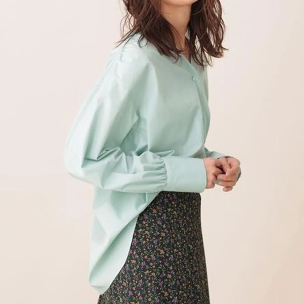 

Japan Style Blouse Loose Casual Korean Fashion Temperament Designer Simple Elegant Thin V-neck Long Sleeve 2021 Spring Summer