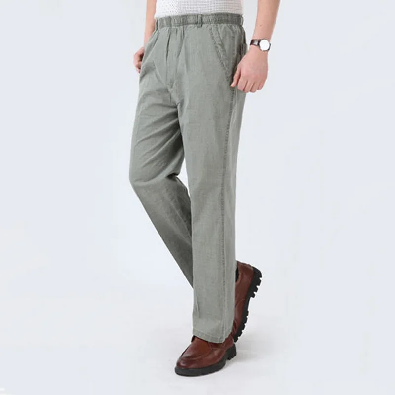 

Men Trousers Casual Pants Men Linen Pants Summer Thin Elastic waist Business Office 5XL Plus size