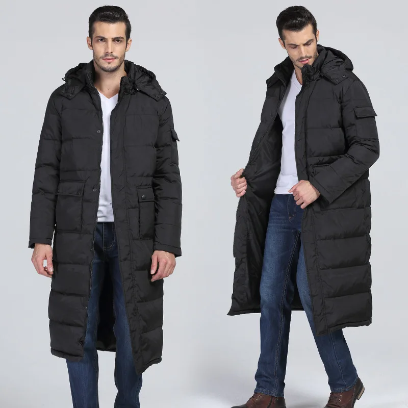 

Top Brand Winter Mens Warm Long Coat Hooded Cotton Down Jacket Casual Loose Fit Parkas Oversize Black Windbreaker Male Overcoats
