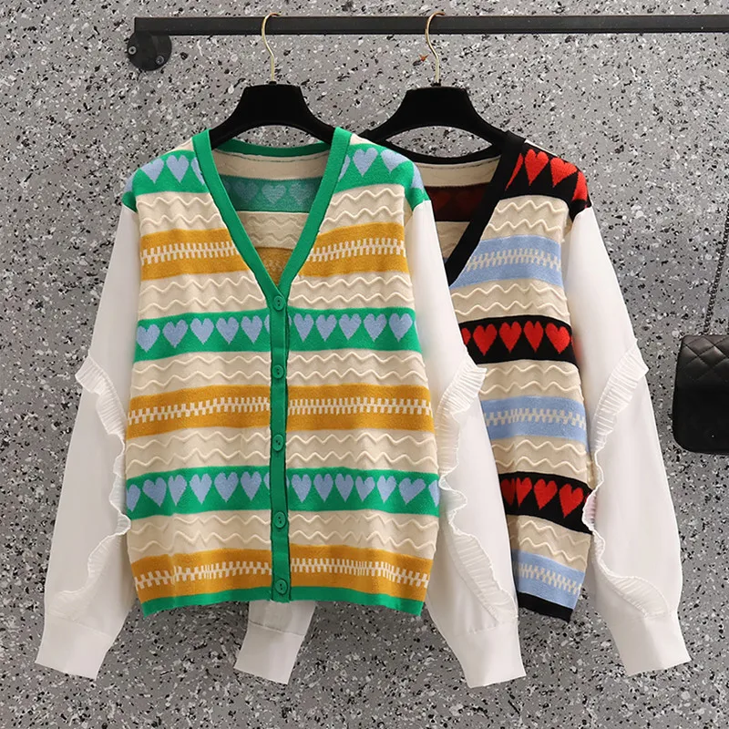 

Love Sweet False Two Piece Plus Large Size Oversize Korean Style Fashion Cardigan For Autumn Women'S Clothing Ladies Sweaters