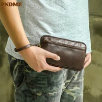 pndme simple genuine leather mens small clutch bag outdoor daily luxury natural real cowhide phone passport coin purse wallet