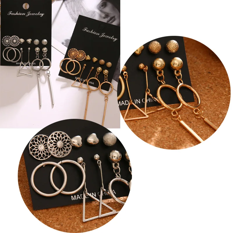 

Trendy Metal Geometric Gold Drop Earring for Women Irregular Round Crystal Earring Set 2020 Tassel Earrings Fashion Jewelry
