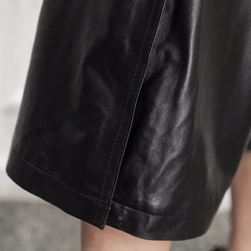 

Fashion Women Hip Hop Loose Fit Sheepskin Genuine Leather Wide Leg Pants Split Beading High Waist Calf Length Pants Plus Size