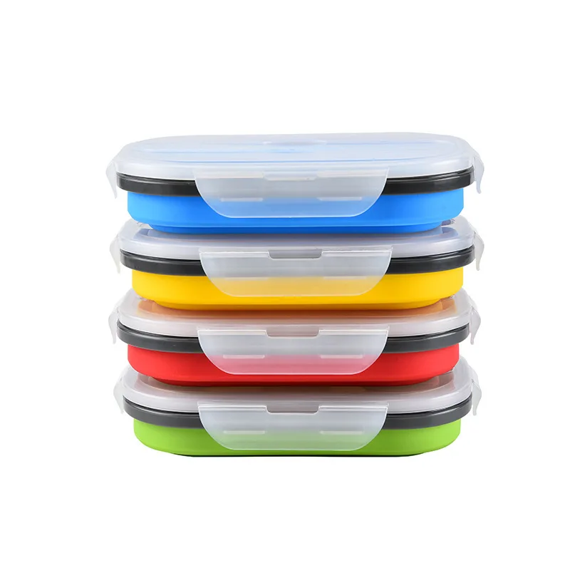 

New Folding Silicone Bento Lunch Box Crisper Retractable Square Fast Food Boxes With Fork Lunch Bag Bolsa Termica