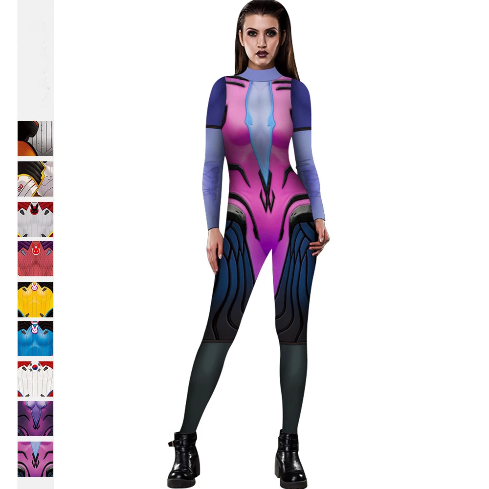 Высокое качество Косплей Overwatch DVA костюм спандекс полиэстер Zentai боди Женский полный тело Хэллоуин костюм C13301