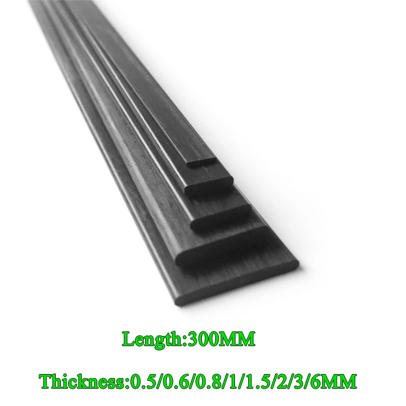 

3PC Carbon Fiber Strip Sheet Thickness 0.5mm 0.6mm 0.8mm 1mm 1.5mm 2mm 3mm 6mm for RC Quadcopter Multicopter Length 300mm