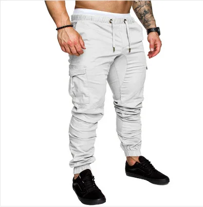 

Casual Thin Breathable Tie Drawstring Long Pants Men Casual Solid Color Pockets Waist Drawstring Ankle Tied Skinny Cargo Pants