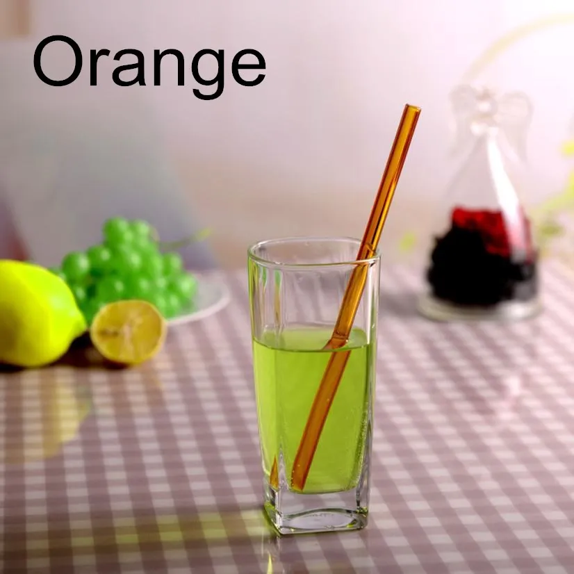 100pcs orange 100 шт многоразовые и термостойкие экологические стеклянные соломинки для питьевой воды с кисточкой для свадьбы, дня рождения - Цвет: 100pcs orange