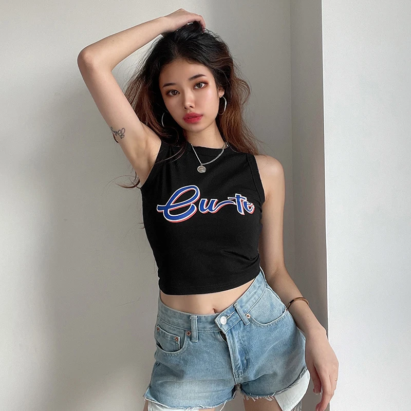 

Adora Women Casual Tank Top Fashion Letter Printed Slim Crop Tops Sleeveless Skinny Women's Tanks Hot Girl Style