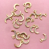 10pcsset gold color cute mini moon rhinestone pendants accessories charms for making diy earrings necklaces jewelry material