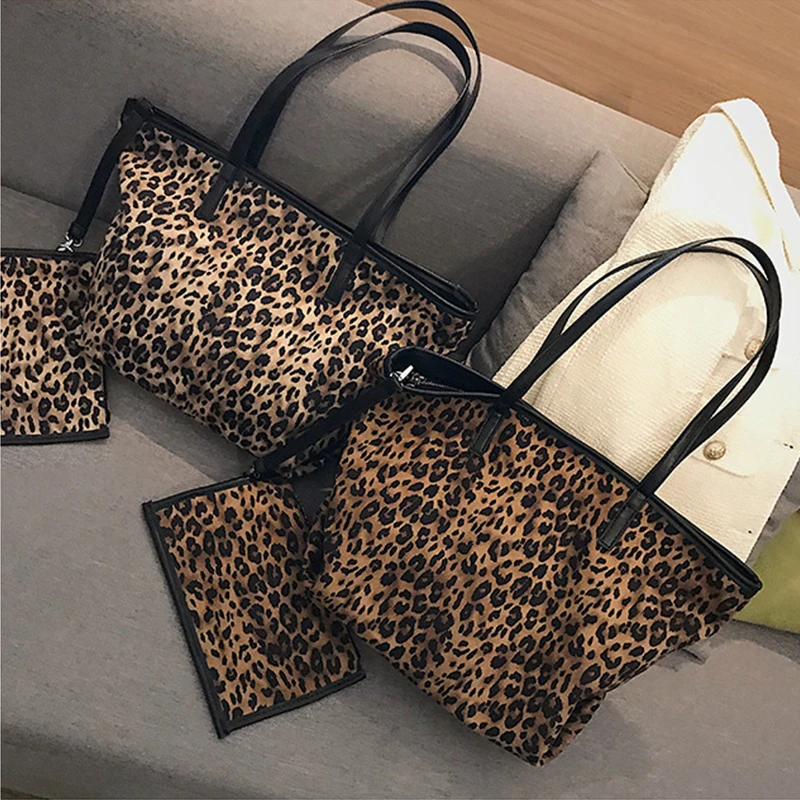 

2-Piece Set Tote Bags For Women 2020 Winter Animal Print Fashion Canvas Large Torebki Damskie Sac Femme Bolso Shopper Mujer