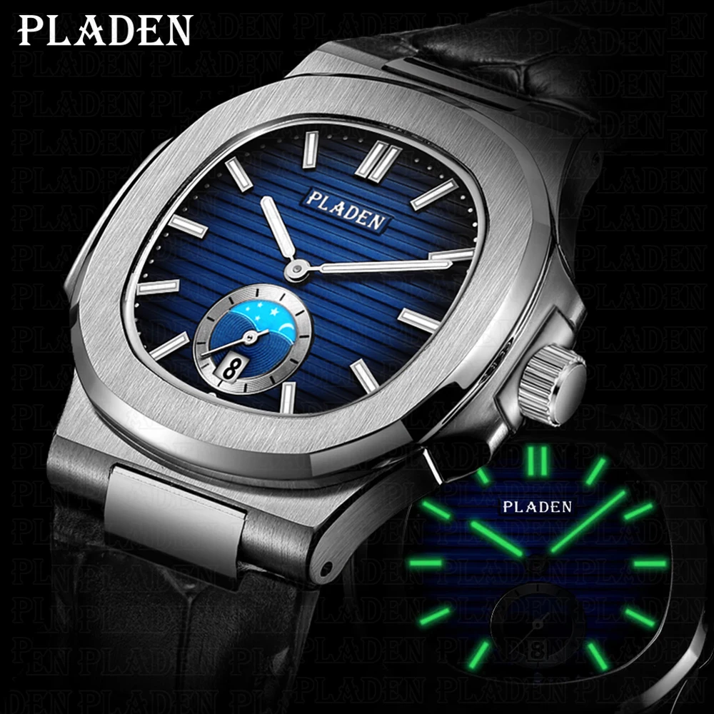 Часы наручные PLADEN мужские с кожаным ремешком современные водонепроницаемые