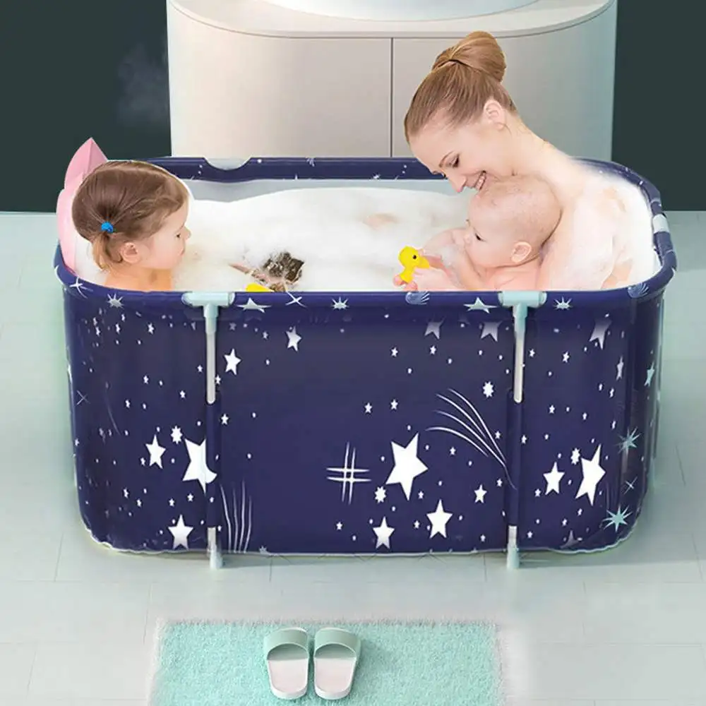 

JETEVEVEN 120CM Folding Bathtub Spa Bathtub Adult Children Swimming Pool Portable Plastic Bathtub Bath Bucket Bathing Bath Tub