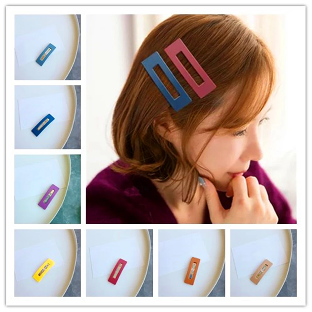 

1Pcs Fashion Hair Clip For Women Girls Candy Color Square Hairpins Metal Barrettes Styling Tools Hair Accessories