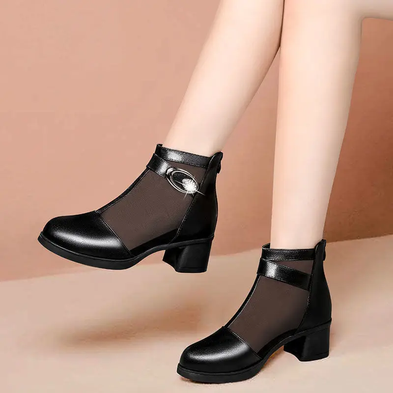 

Net boots women's spring/summer 2021 new shoes with mesh shoes women's thick heels fishmouth sandals