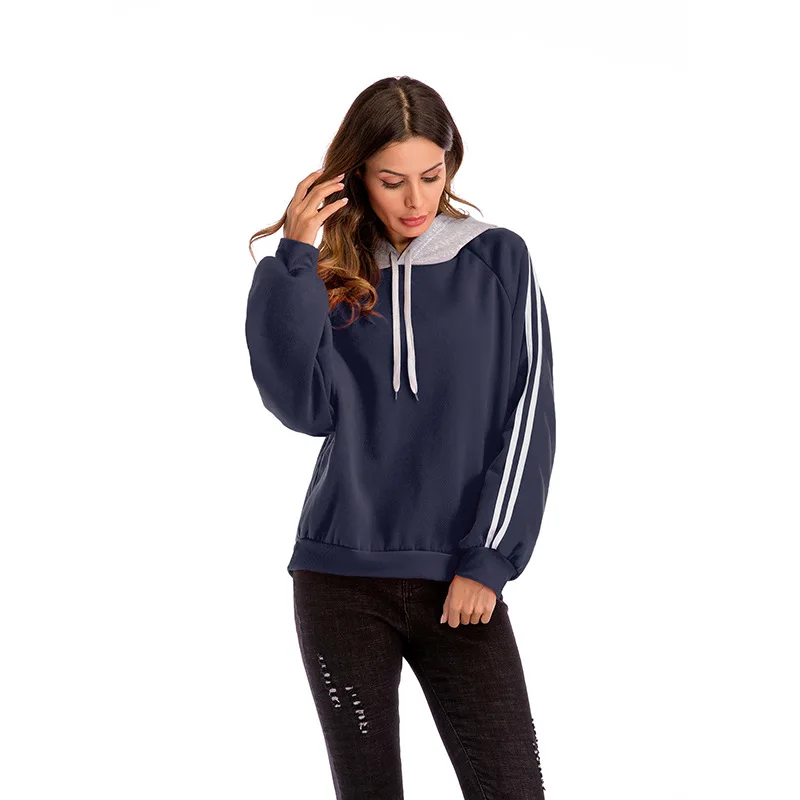 

2020 autumn and glay winter women's sweater colorblock hooded loose long-sleeved shirt Black