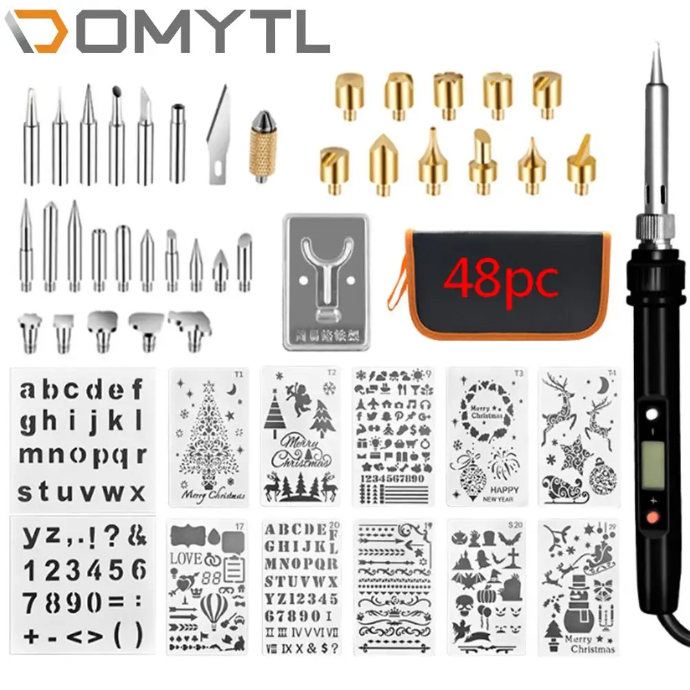 

60W 48Pcs Soldering Iron Electric Adjustable Temperature Sculpture Carved Welding Tool Set With Portable Packaging