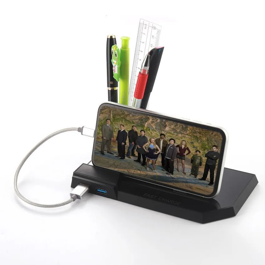 4 в 1 с USB держателем для ручки подставка беспроводного зарядного устройства Qi